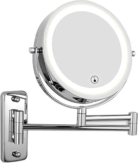 Feelglad LED Lighted Makeup Mirror with 10X Magnification, Adjustable LED Light Touch Screen 7-Inch Wall Mount Two Sided 360°Swivel and Extendable, Powered by Batteries