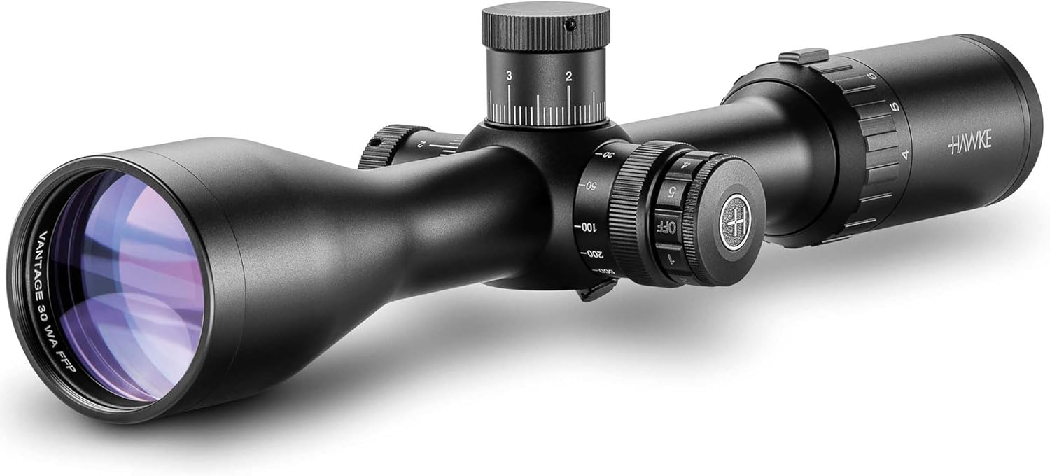 Hawke Vantage 30 WA FFP Riflescope | Half Mil Dot Reticle, 30mm Tube, Exposed Locking Turrets, Fully Multi-Coated Optics, Waterproof Fogproof Hunting Scope