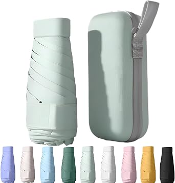 UPF50+ Mini Travel Sun Umbrella for Purse With Case,Small Compact UV Umbrella Protection Sun,Lightweight Portable Parasol Windproof for Women Men Kids Light green