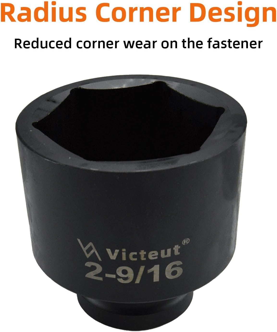 1" Drive 2-9/16" Impact Socket, 6-Point, Heat Treated Cr-V Alloy Steel, One-Piece Forged, Surface Phosphating and Blackening Treatment, Anti-rust, Radius Corner Design, No Harm to Nut Corners