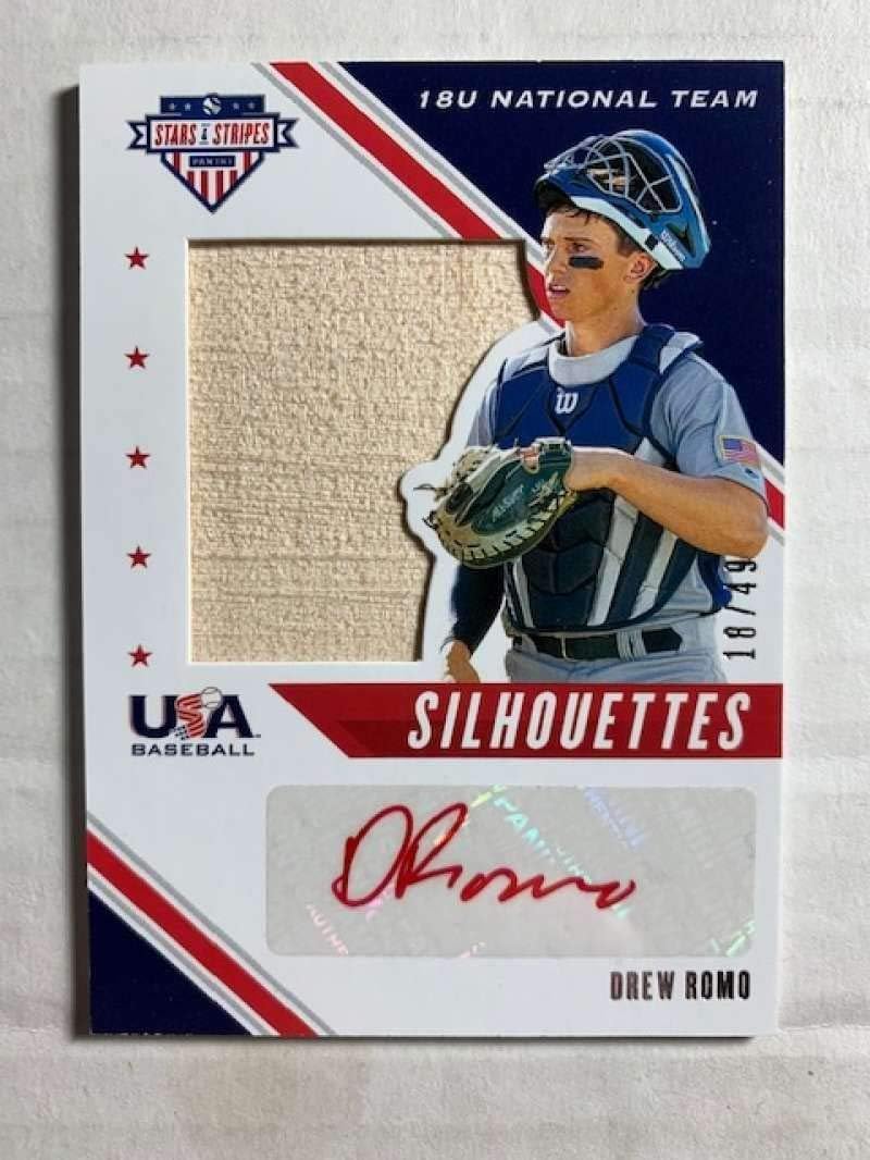 2020 Panini USA Stars and Stripes Silhouettes Signatures Bats Baseball #30 Drew Romo Bat/Relic Auto Autograph SER/49 USA Baseball 18U National Team