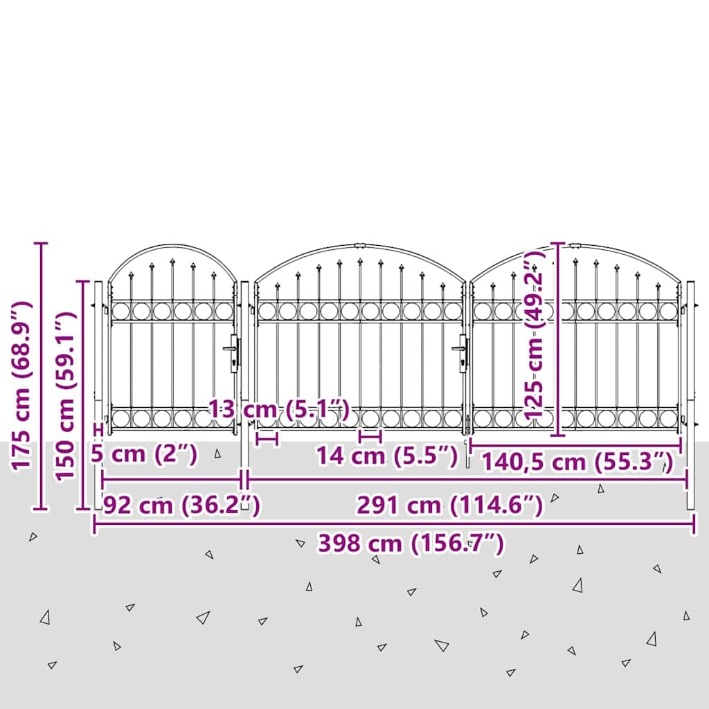 Gartentor verschließbar bogenförmig 4 x 1,25 m grau