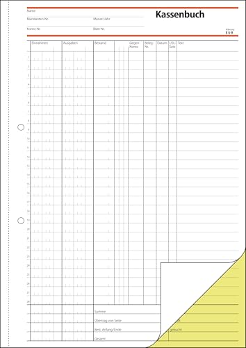 SIGEL SD056 Kassenbuch EDV A4, 2x40 Blatt, selbstdurchschreibend, mikroperforiert, mit Abheftlochung, aus nachhaltigem Papier