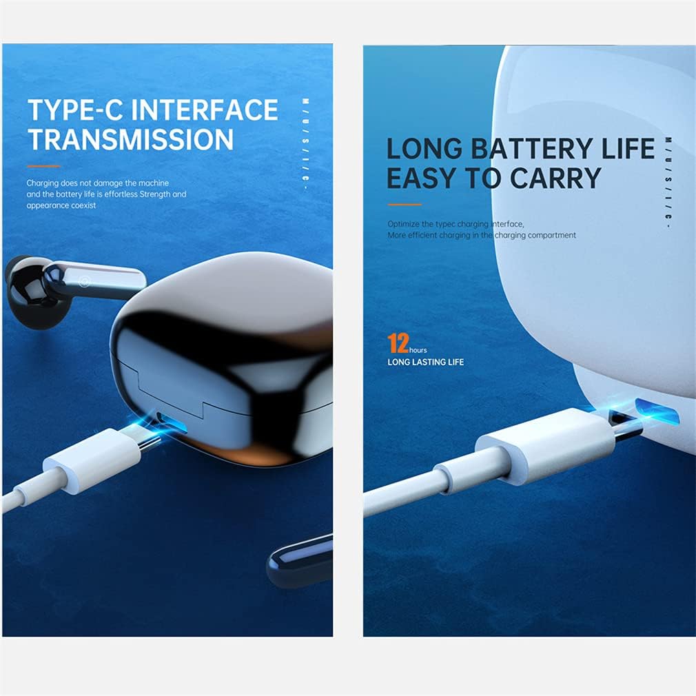 TWS True Wireless Dual Bluetooth 5.0 Earbuds, Sports Sweat Proof Hi-Fi Stereo Headset in Ear with Mic, 10H Play Time Noise Cancelling Wireless Earphone,White