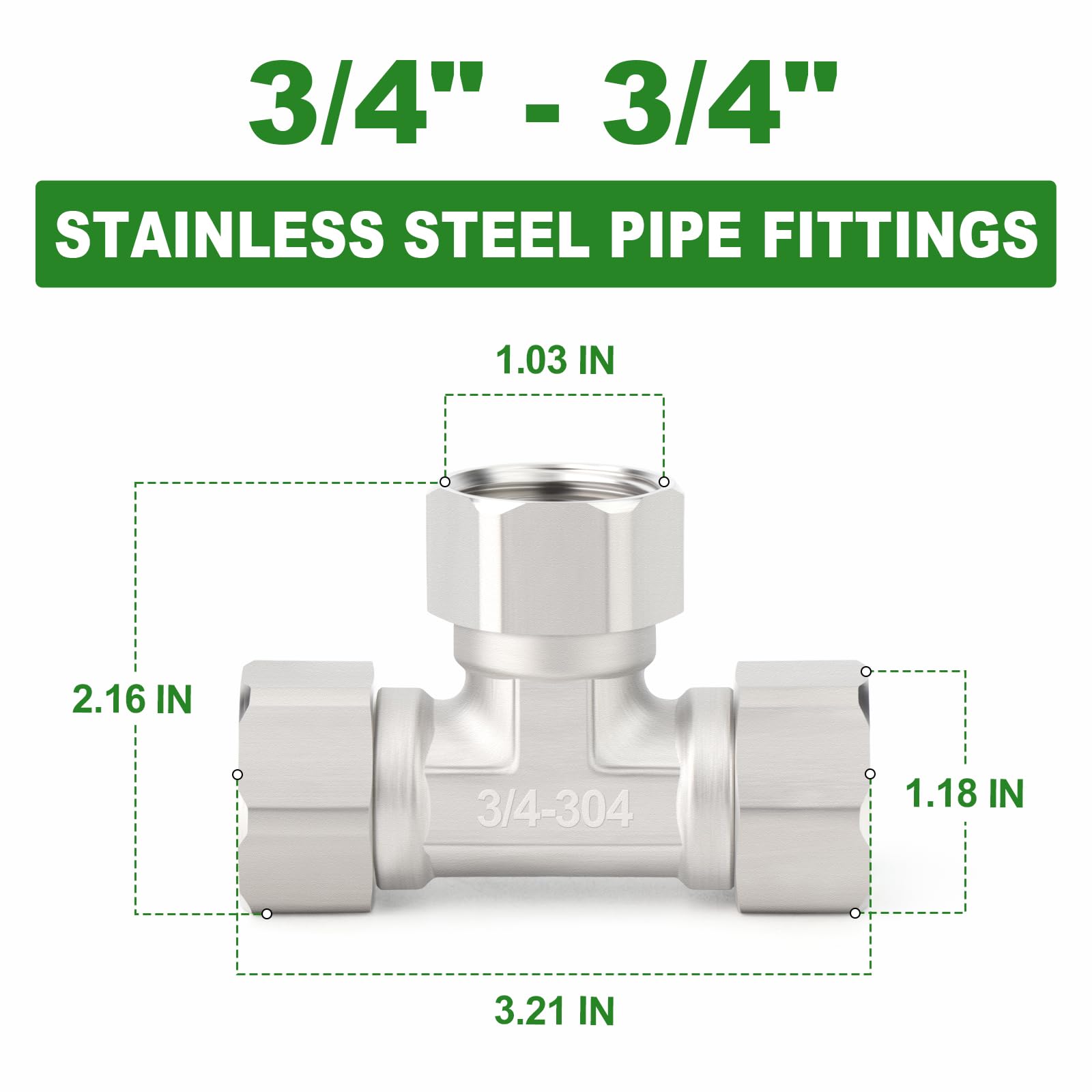 TAISHER 2 accesorios de tubería de acero inoxidable 304, conector FNPT de 3/4 x 3/4 pulgadas FNPT de 3 vías para sistemas de flujo de aire, propano, aceite, gas, gas