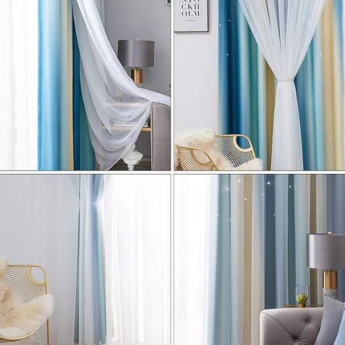 Miniatura 3 de Artibetter 2 cortinas de tul de doble capa de color degradado