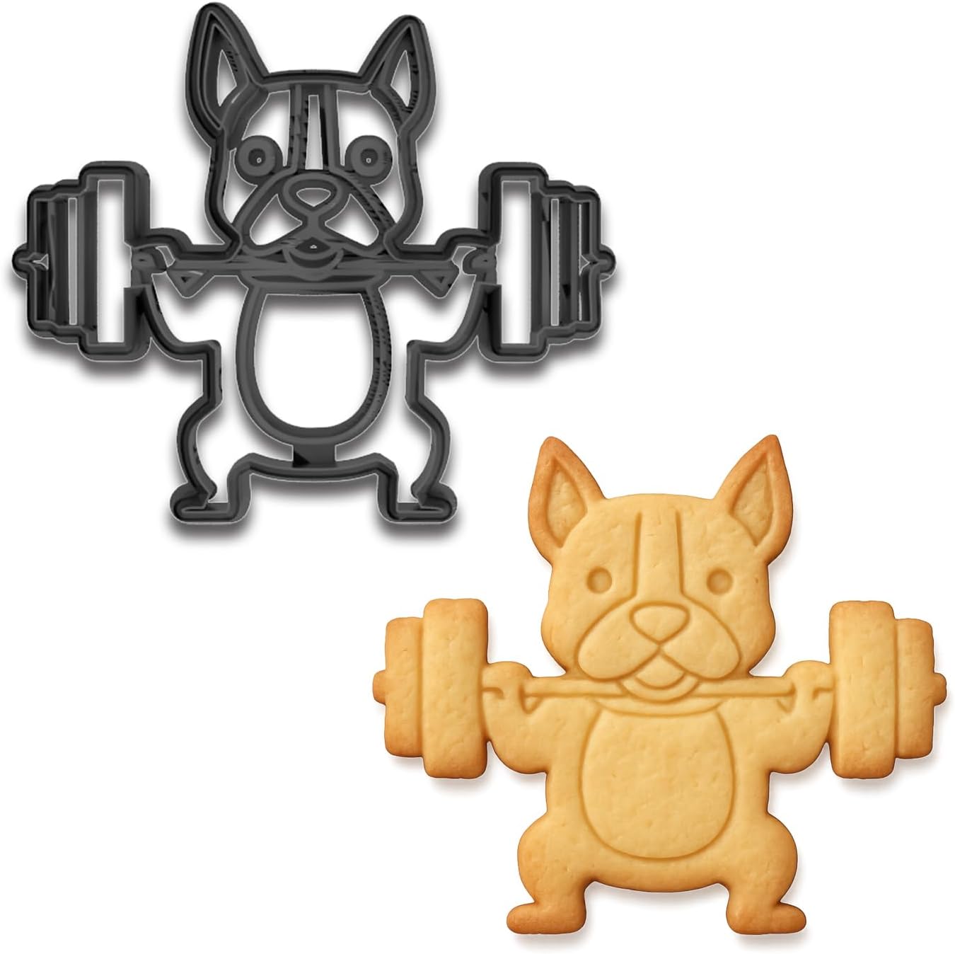 Bulldog Weightlifting Cookie Cutter & Stamp - 4x3.39", Fitness & Gym-Themed Baking Mold (Random Color) image 2
