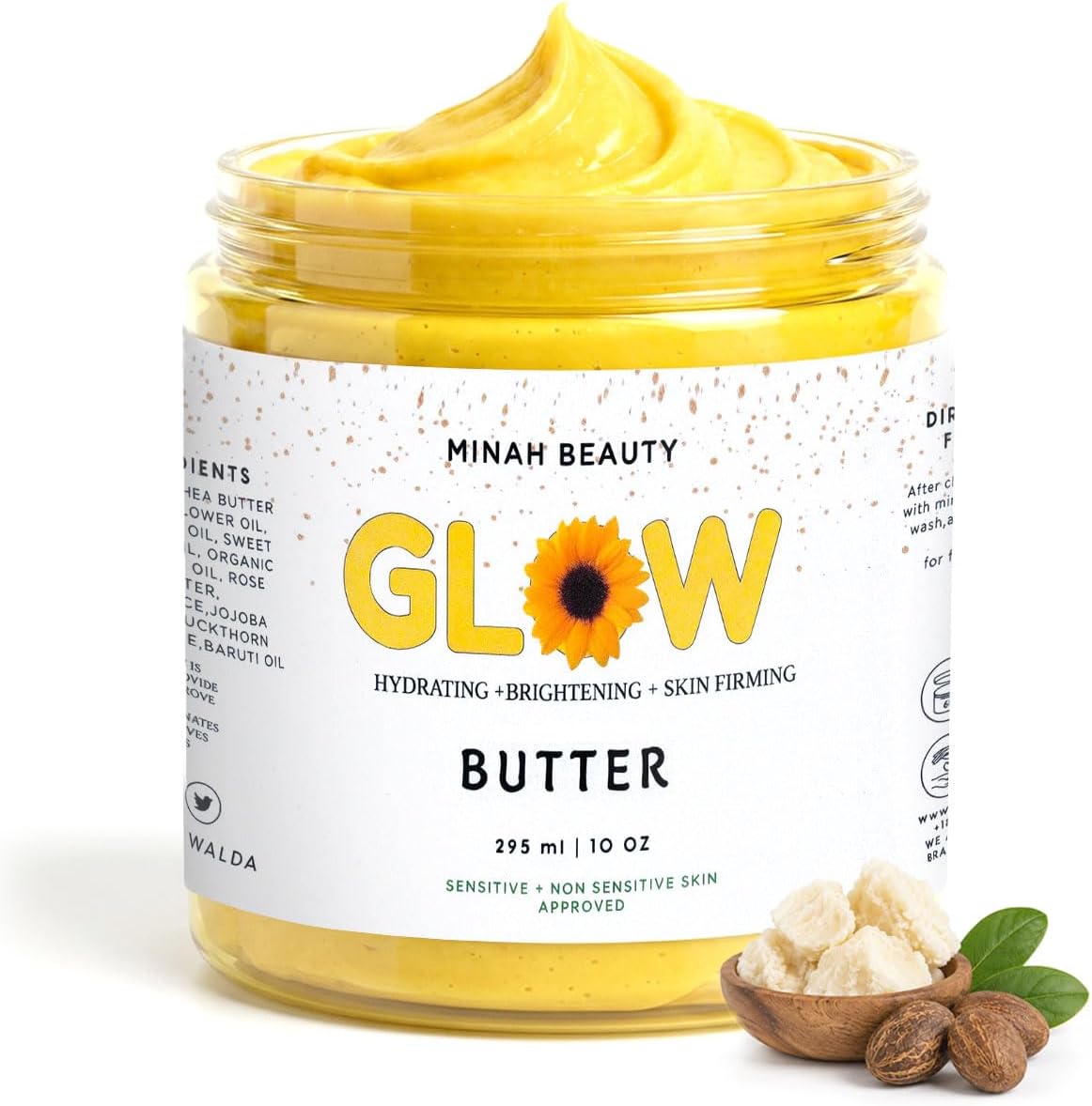 Shea Butter Face Cream – Turmeric Glow Butter with Organic Shea Butter, Baobab Oil, Jojoba & Vitamin C, Natural Whipped Shea Butter Face Moisturizer for Dark Spots, Firming & Brightening, 10 Oz