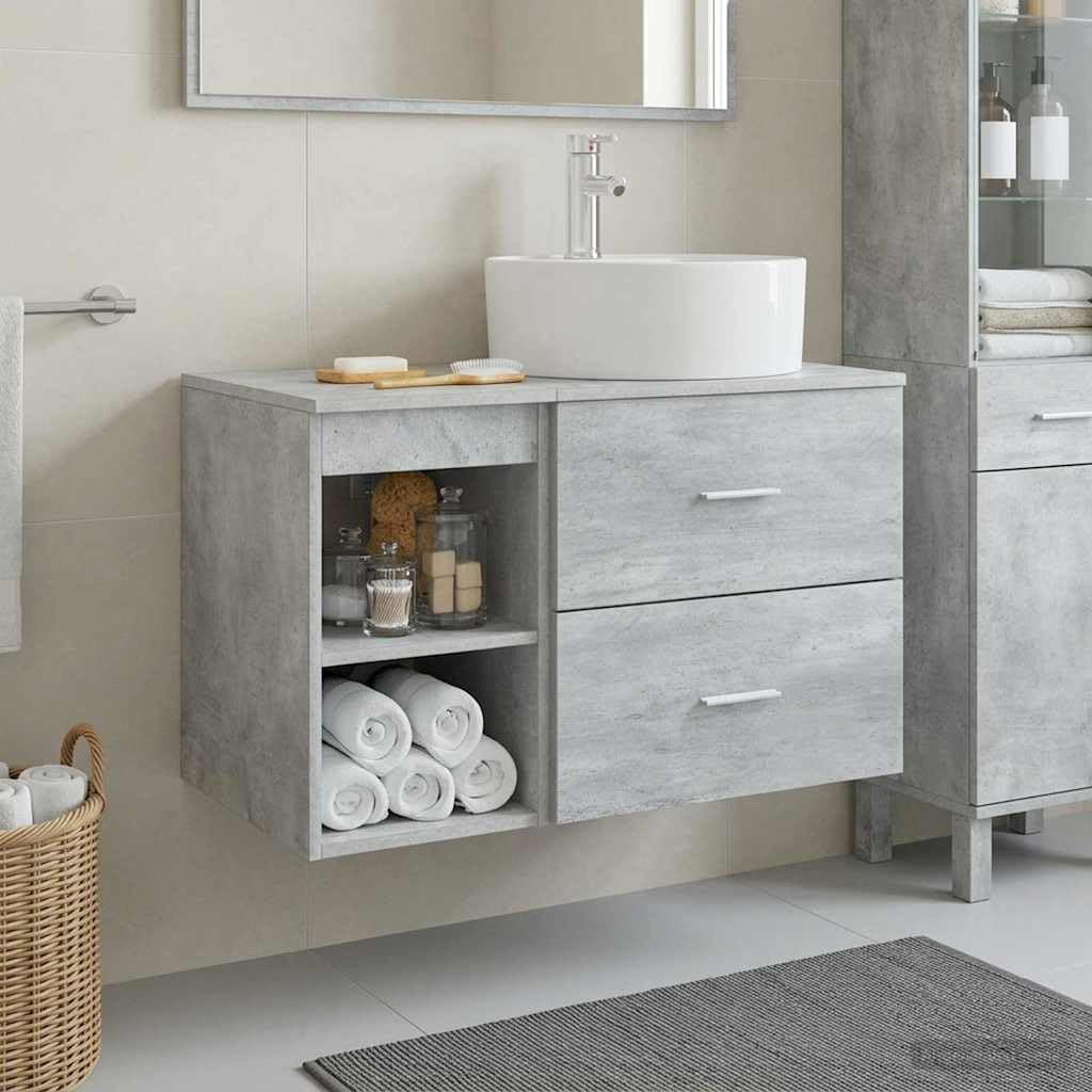 Set di mobili da bagno da 2 pezzi, in legno grigio cemento, montaggio a parete, con lavandino e rubinetto, mobile da bagno per ristrutturazione, bagno, WC degli ospiti, lavabo, mobiletto