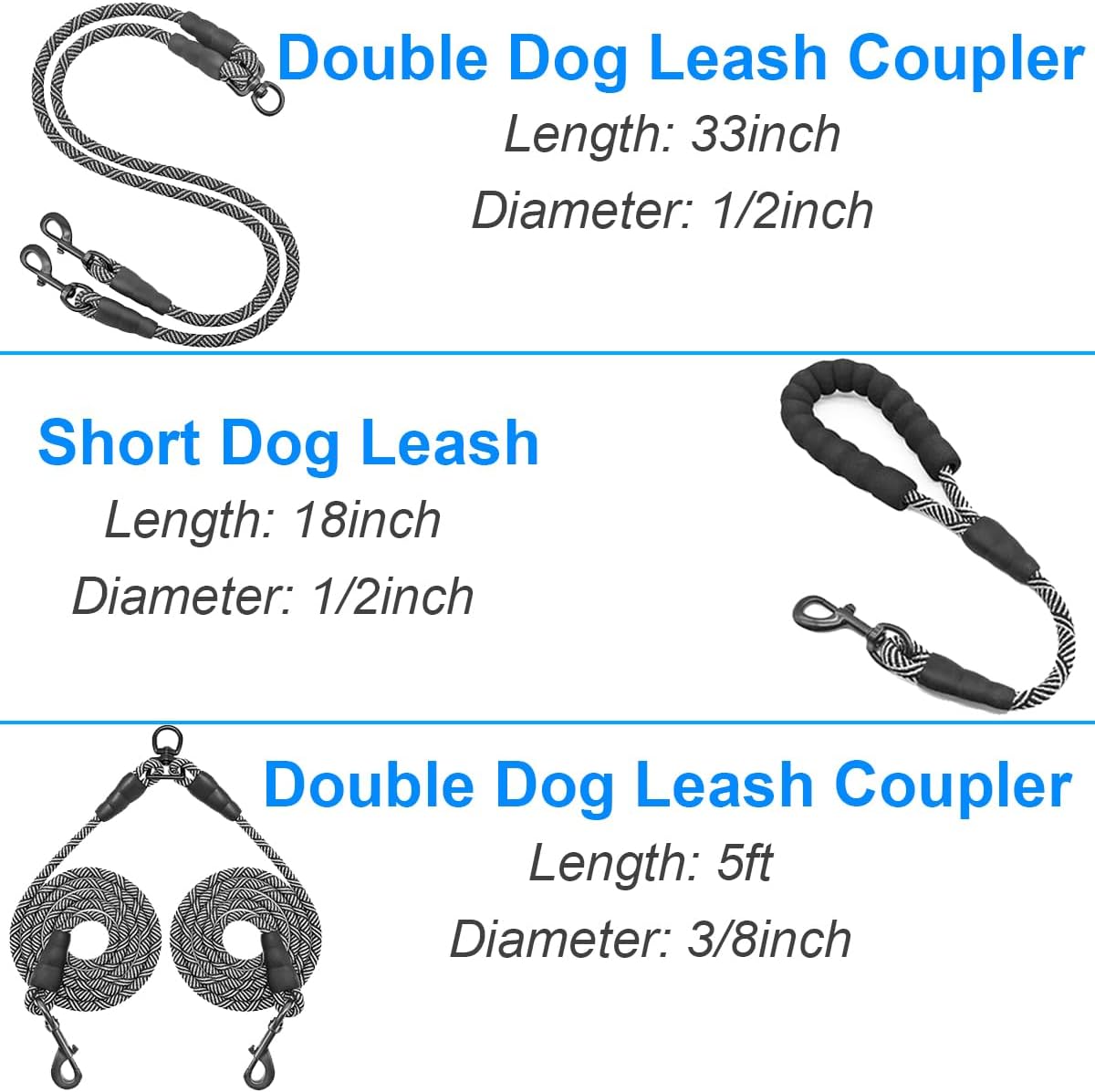 Double Dog Leash Set, No Tangle 360° Swivel Rotation Dual Strong Lead for Large Medium Strong Puppy Dogs