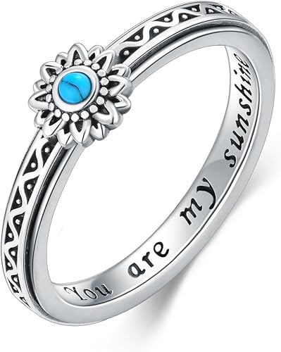 Anillo de plata de ley con girasol, anillo giratorio para ansiedad, regalo de joyería para mujeres