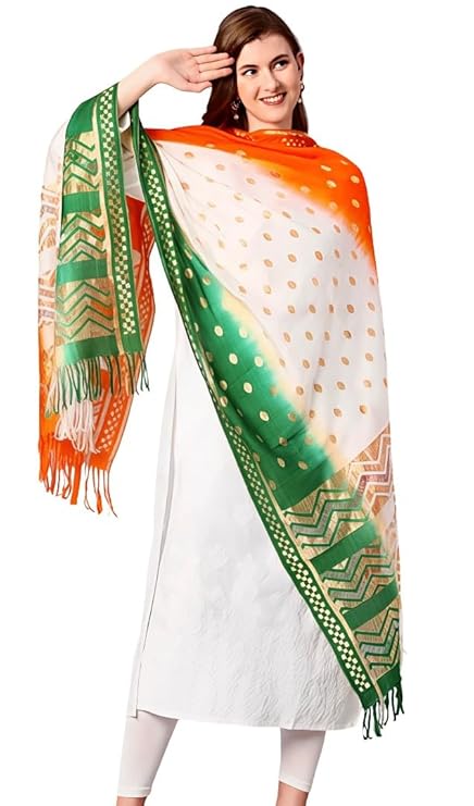 Tiranga- Indian Flag Dupatta | Multicolour- Unisex | Length:- 2.25 Meter &amp; Width:- 36 Inch| Pure Cotton Silk