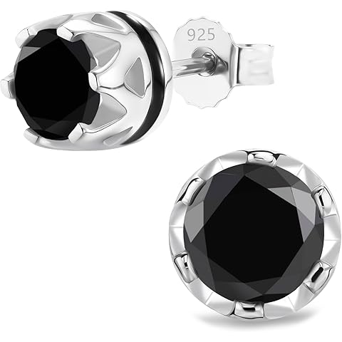 FEEL STYLE 925 Sterling Silver Stud Earrings for Men Women Cubic Zirconia Clear CZ Stud Earrings Crown Earrings Hypoallergenic Nickel Free Jewelry Gifts