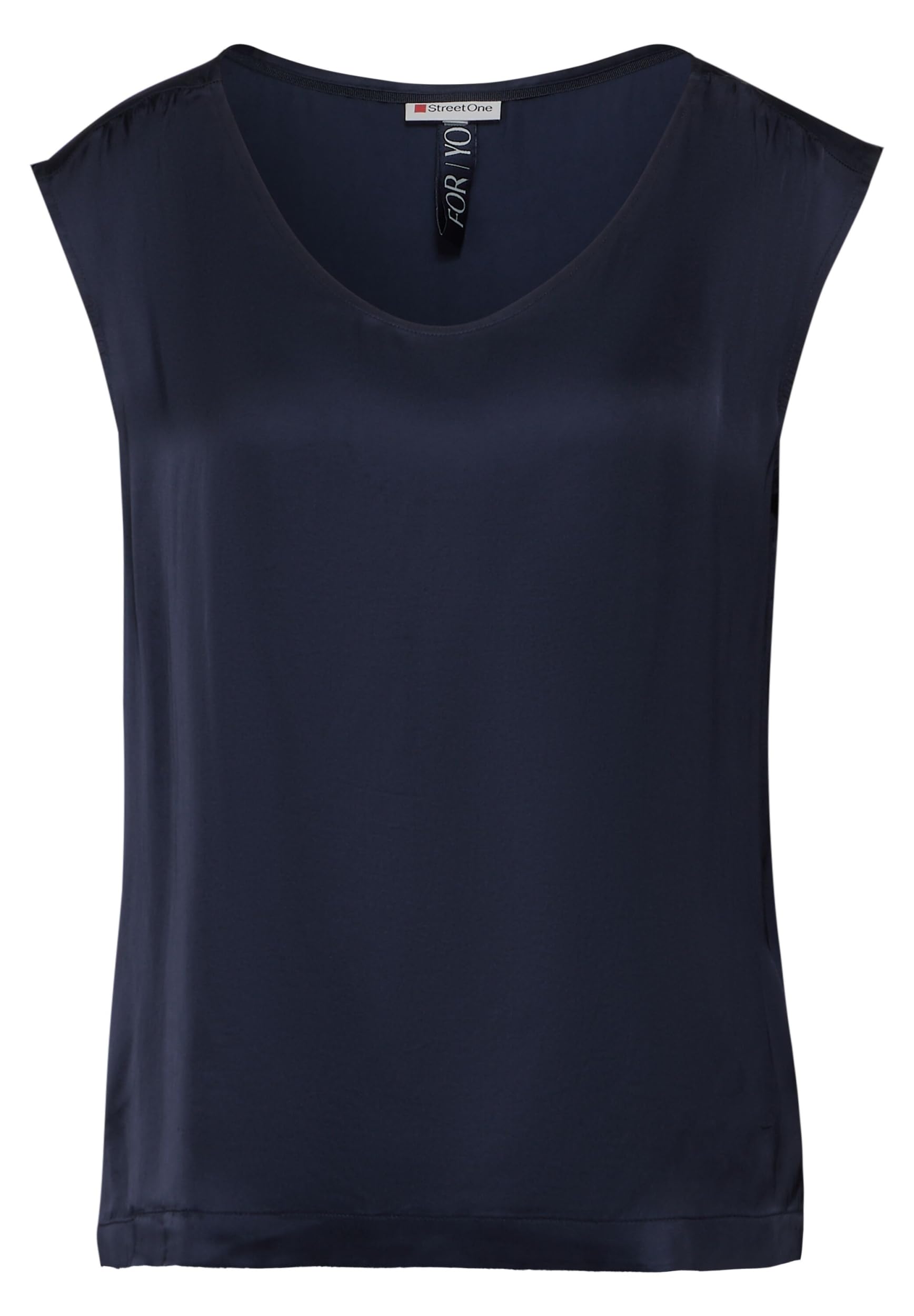 STREET ONE Damen Satin Top In Deep Blue – Bluse Mit V-Ausschnitt & Raffung An Der Schulter | Weiche Viskose, Seitliche Schlitze | Größe 44