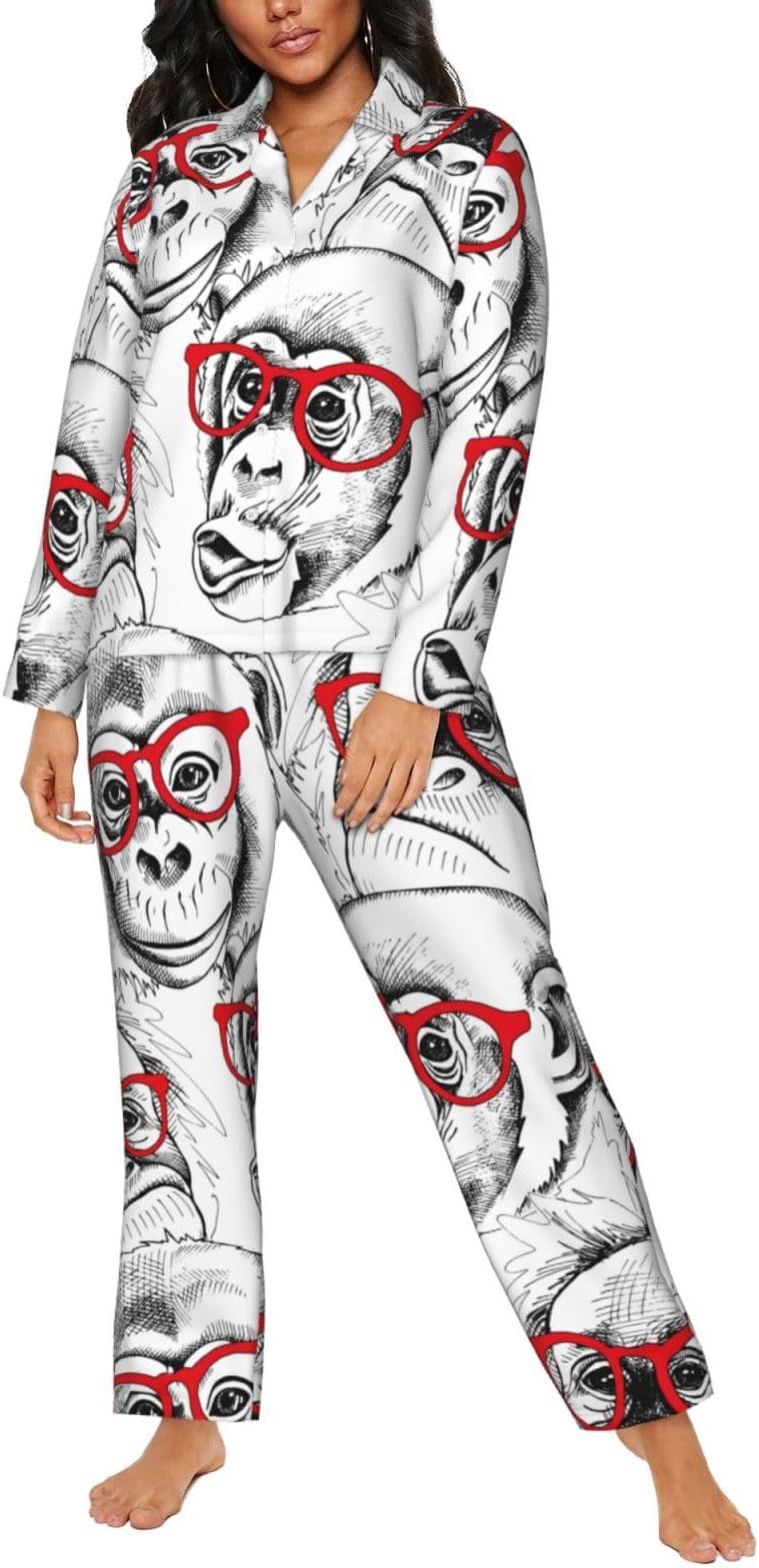 Monkey Women's Pajama Sets Long Sleeve Button Down Sleepwear Pjs Loungewear