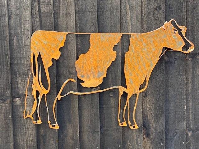 Gran exterior rústico vaca lechera ganado granja animal jardín pared casa puerta valla cartel colgante metal oxidado escultura regalo