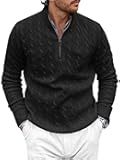 Mens Quarter-Zip Pullover Sweater Cable Knitted Stand Collar Winter Casual Warm Twisted Knitwear Sweaters