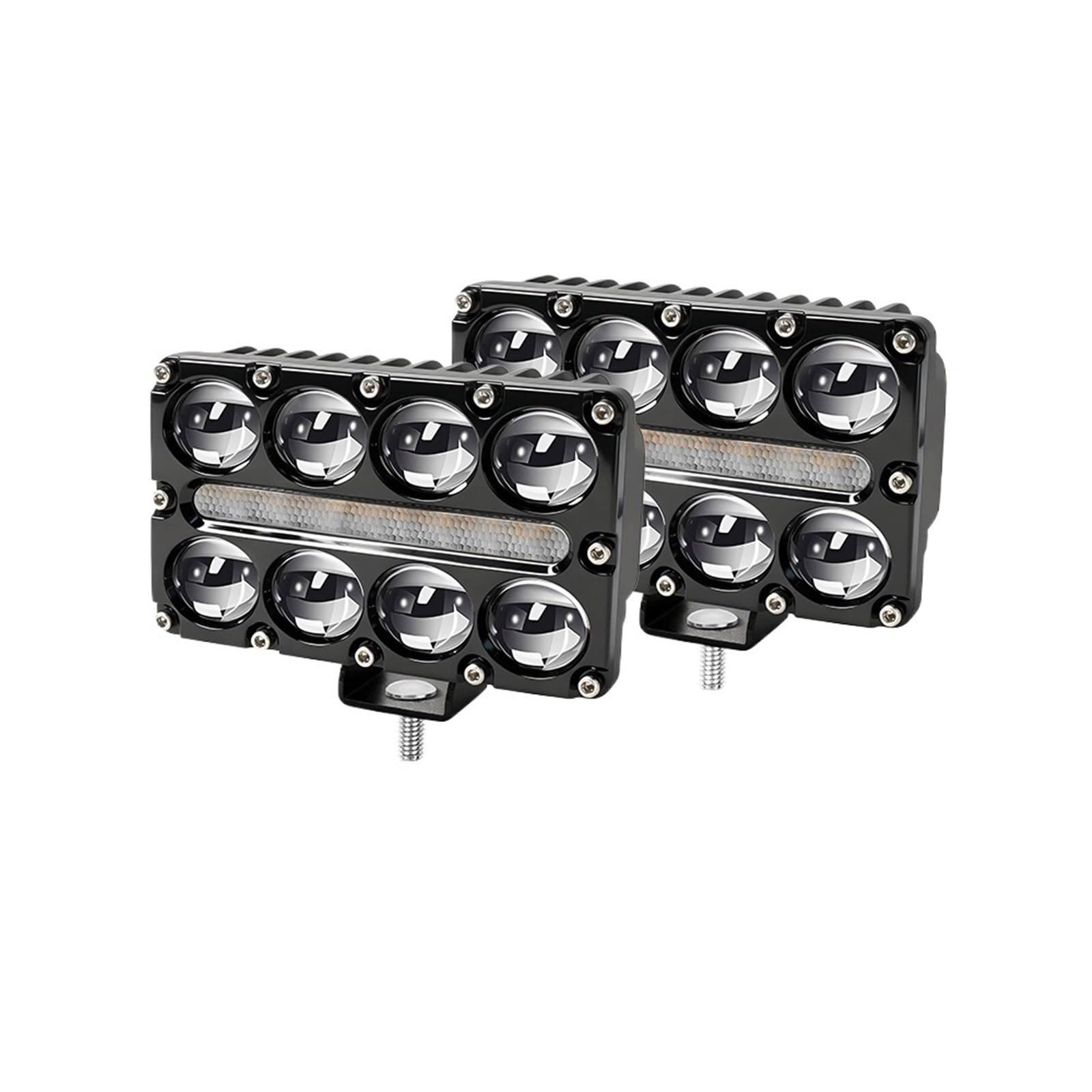 Światła drogowe Robocze Światło Przeciwmgielne LED 8 10 Len | Pomocniczy Projektor Reflektorów Stroboskop Migający 3000k Bursztynowy DRL 12V 24V(2pcs 8 Lens)