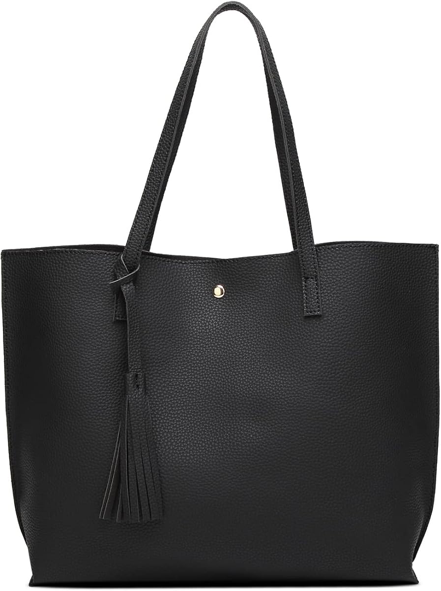 Dreubea Bolso de hombro de piel sintética suave para mujer, bolso de mano con borlas de gran capacidad