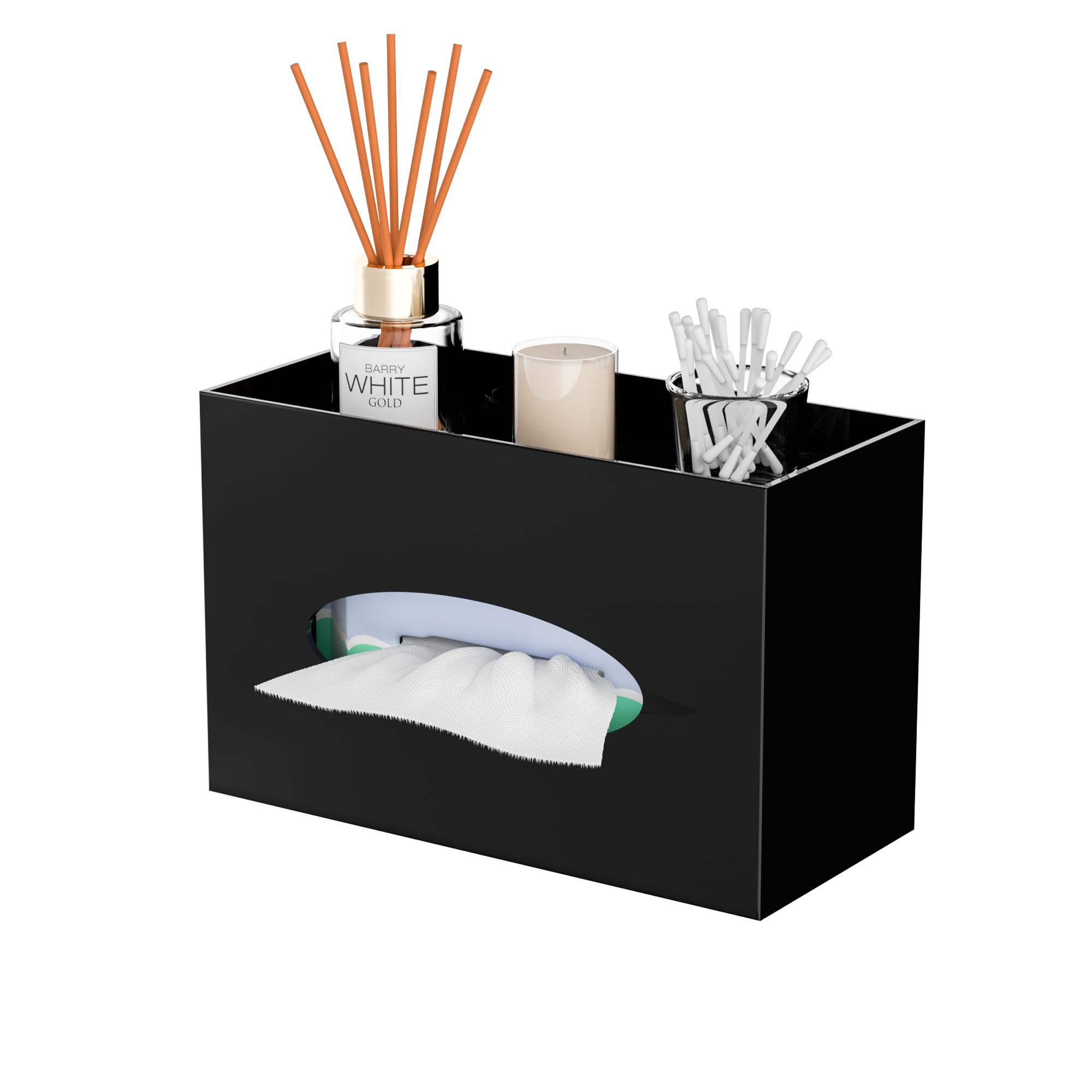 Photo 1 of **CRACKED**
Hongtuocb Black Acrylic Tissue Box Cover Rectangular,Acrylic Tissue Dispenser with Storage Tray for Bathroom Kitchen Home Office (Black, 9.85x4.5x6.3)