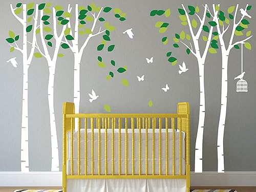 Miniatura 9 de Calcomanías de pared de animales del bosque, cinco árboles genealógicos grandes, calcomanías de pared con pájaros, jaula y árbol de mariposas,