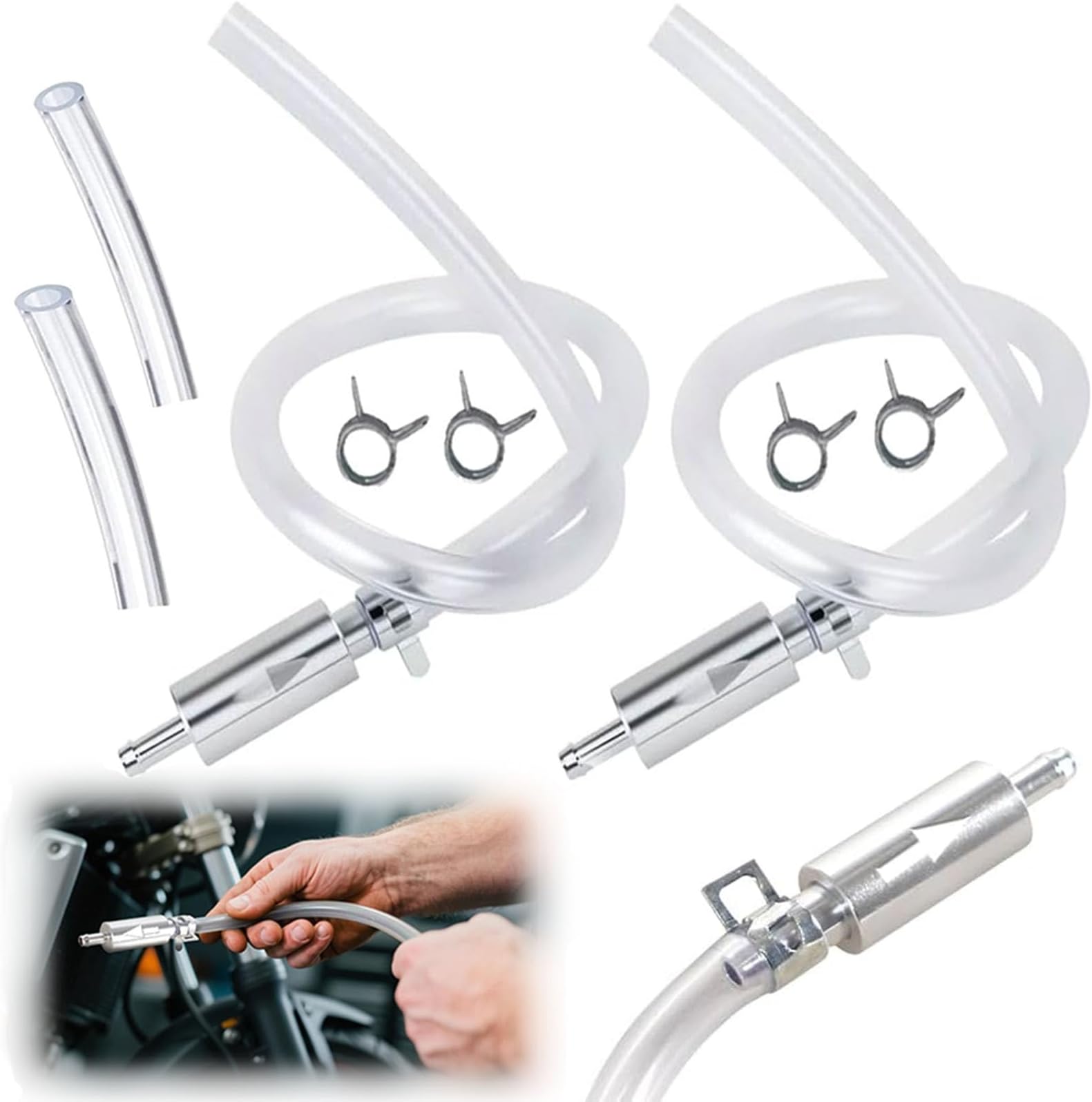 2 PCS Brake Bleeder Hose, One Way Check Valve Tube Bleeding Tool, Universal Brake Bleeder Kit for Car Motorcyle Clutch, with Soft Tube and Metal Clips (A)