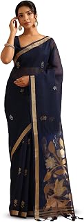 Soch Womens Organza Zari Woven Botanical Tassels Saree