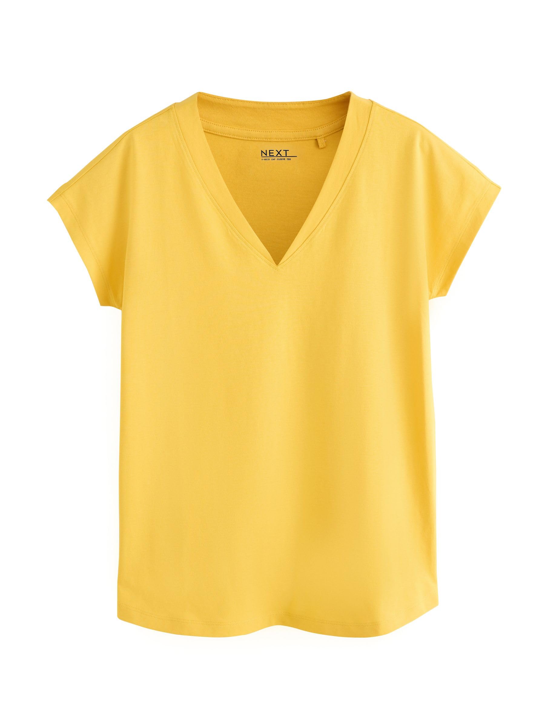 NEXT Femme T-Shirt à Mancherons et col V, Lot de 5 | Coupe standard, 100 % coton