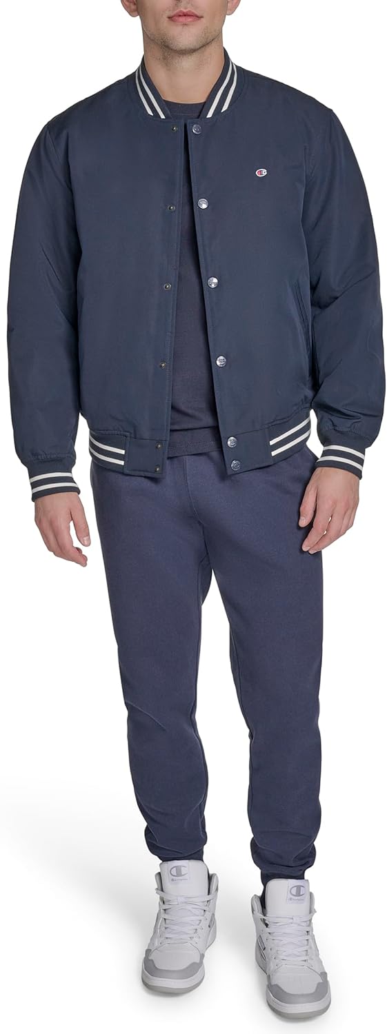 Champion Men's Logo Striped-trim Varsity Jacket