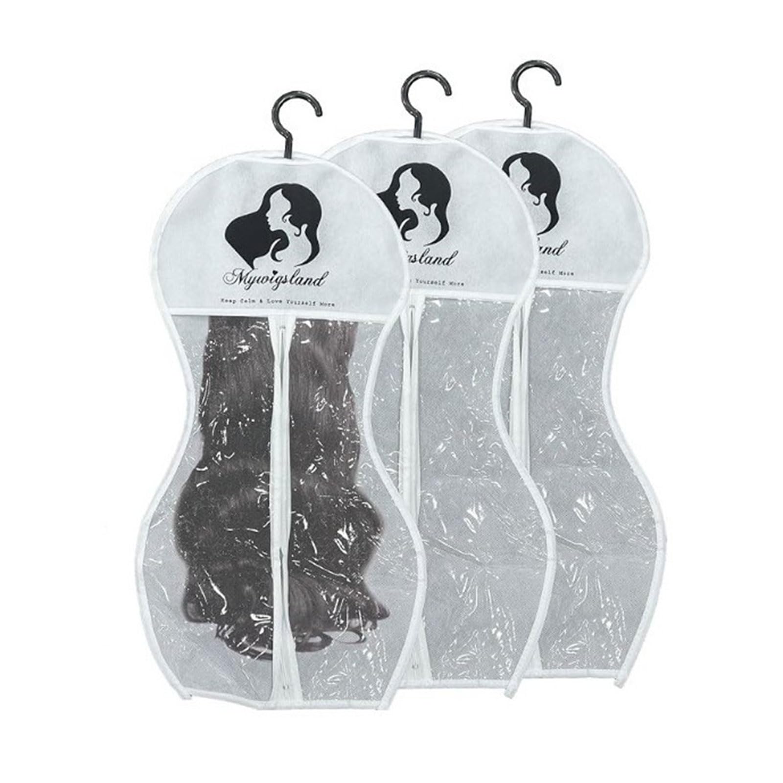 carotoe 3pcs Space Saving Wigs Storage Bag with Hooks Wigs Holder Hanging Organizers for Closet Salon Organization Clear Hanging Bag