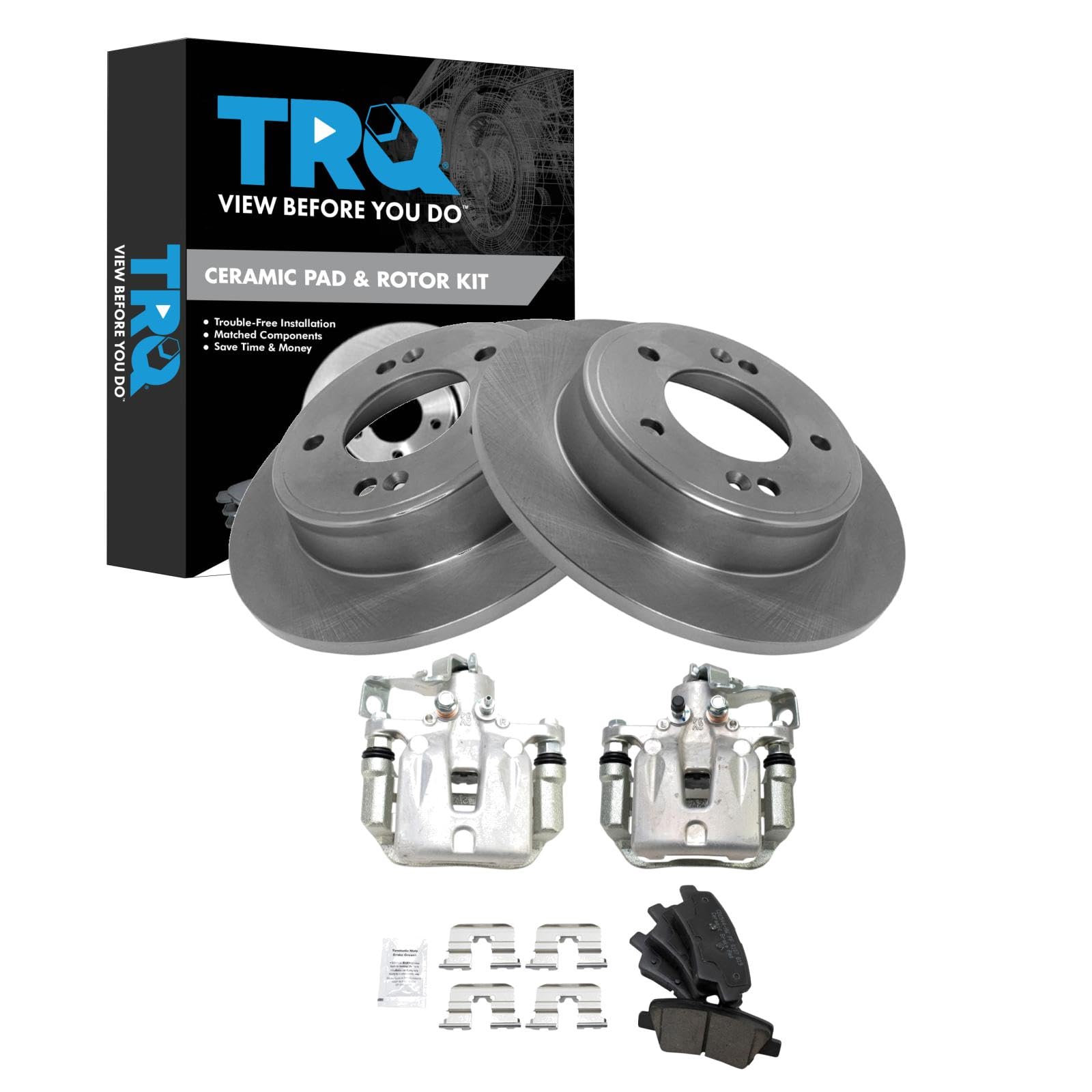 TRQ Rear Brake Pad &amp; Rotor Kit Ceramic Compatible with 2013-2016 Hyundai Elantra GT 2012-2016 Veloster