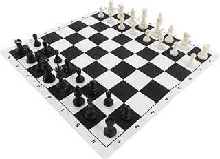 Conjunto de Peças Xadrez Syrisora PS Plástico 32 Peças de Xadrez Com Tabuleiro de Xadrez PU e Saco de Armazenamento para Jogo de Xadrez Internacional Preto e Branco