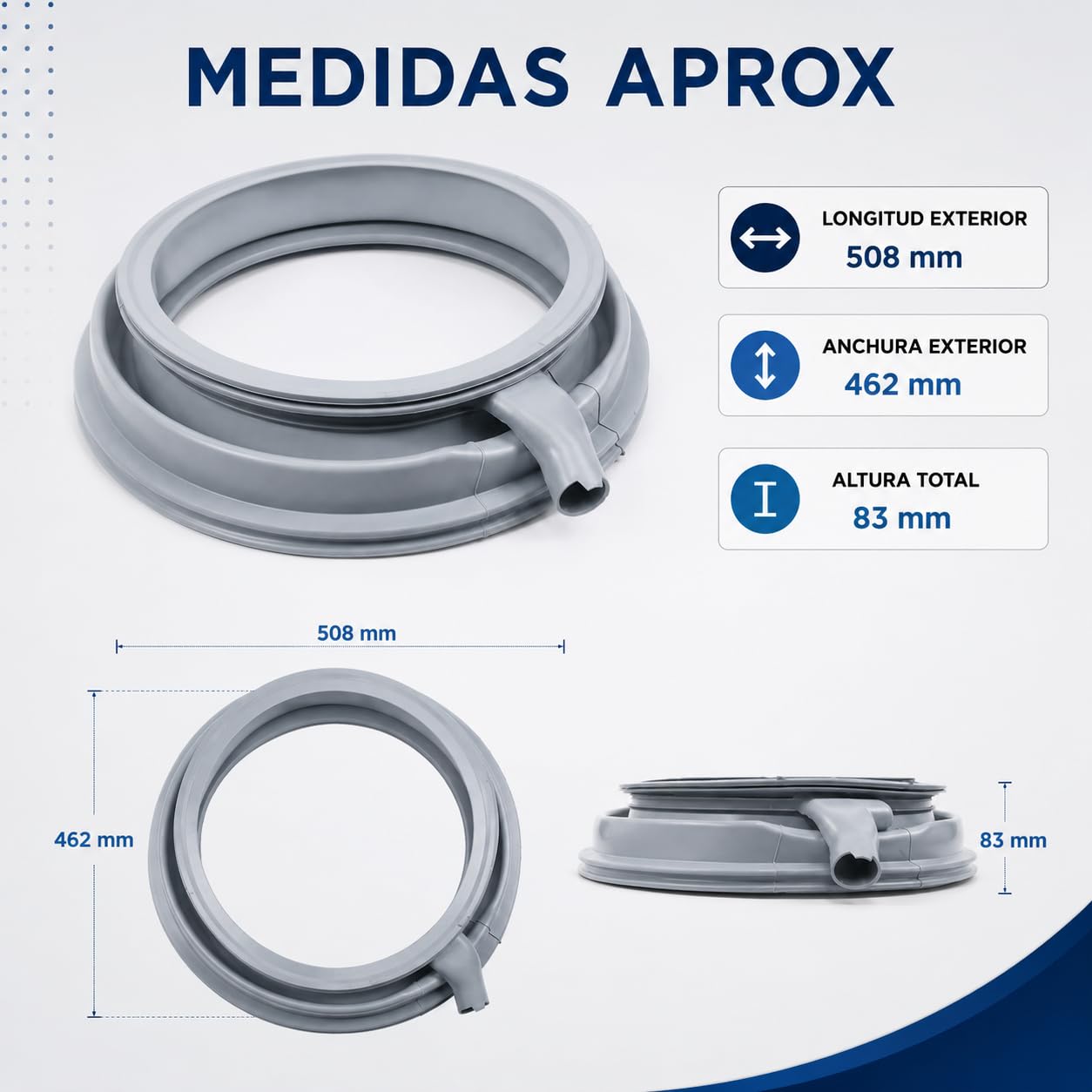 CABLEPELADO Goma puerta lavadora,Goma de Escotilla,Junta de goma para lavadora,Compatible con Bosch Siemens Balay Constructa iQ500 iQ300 Maxx 6 VarioPerfect Avantixx Serie 6 para 686004 00686004,Gris