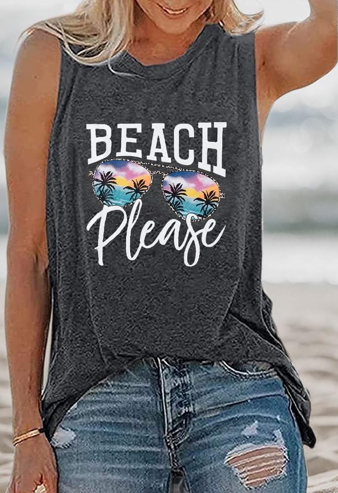 Beach Tanks for Women Beach Please Graphic Tank Top Funny Summer Sleeveless Hawaiian Vacation Vest Shirts - Image 9