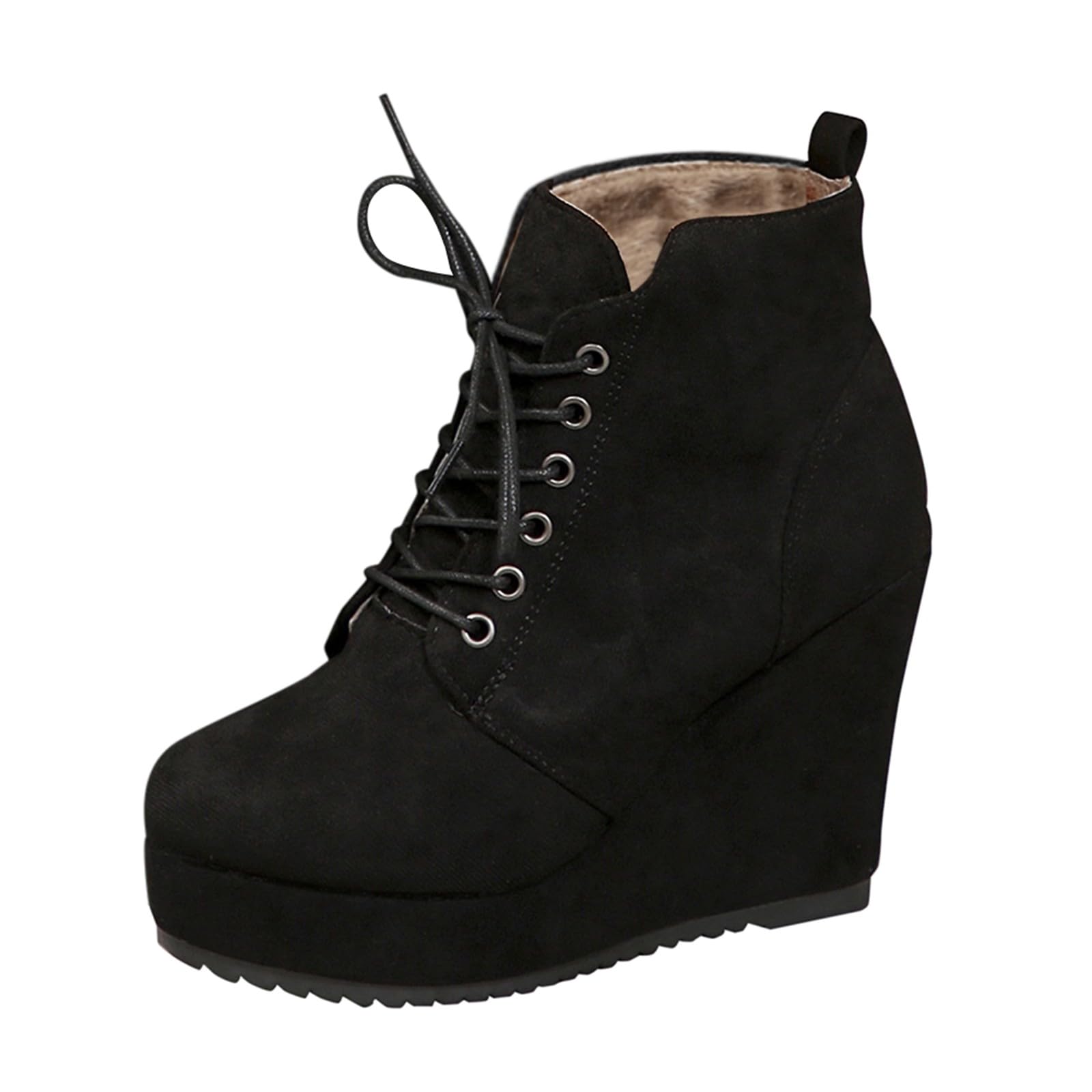 Womens Platform Suede Ankle Boots Lace-up Pointed Toe High Heel Short Booties Fall Winter Dress Shoes
