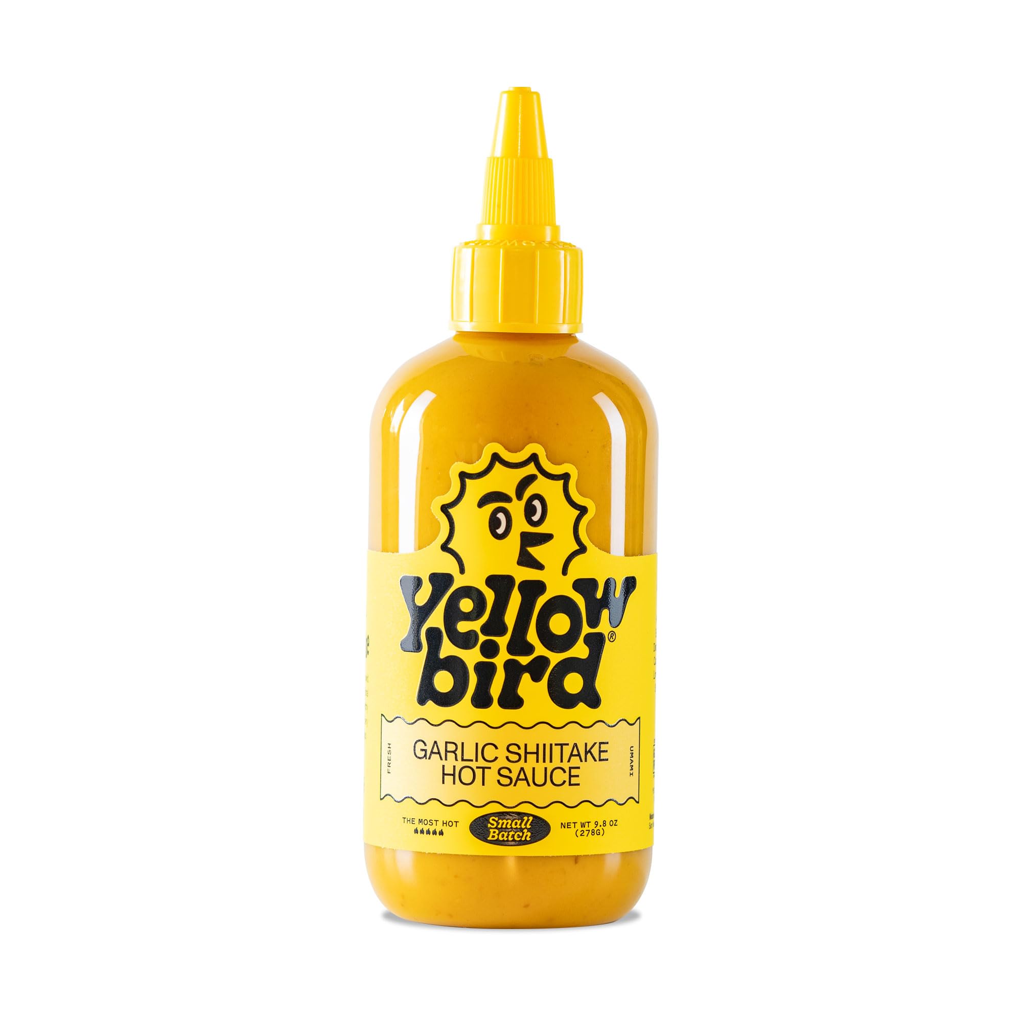 Yellowbird® Small Batch Garlic Shiitake Hot Sauce 9.8 oz. Pantry Size (The Most Hot | 1 Bottle | Made in Texas)