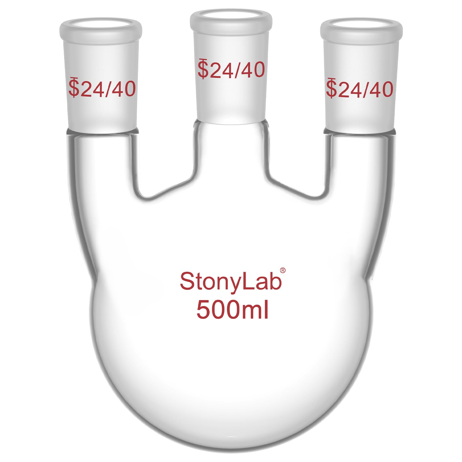 stonylab Fiole à Fond Rond 500 ml avec 3 Cols Droits-24/40, Verre Borosilicate, Idéale pour Chimie, Laboratoire, Expériences Scientifiques, Distillation et Reflux
