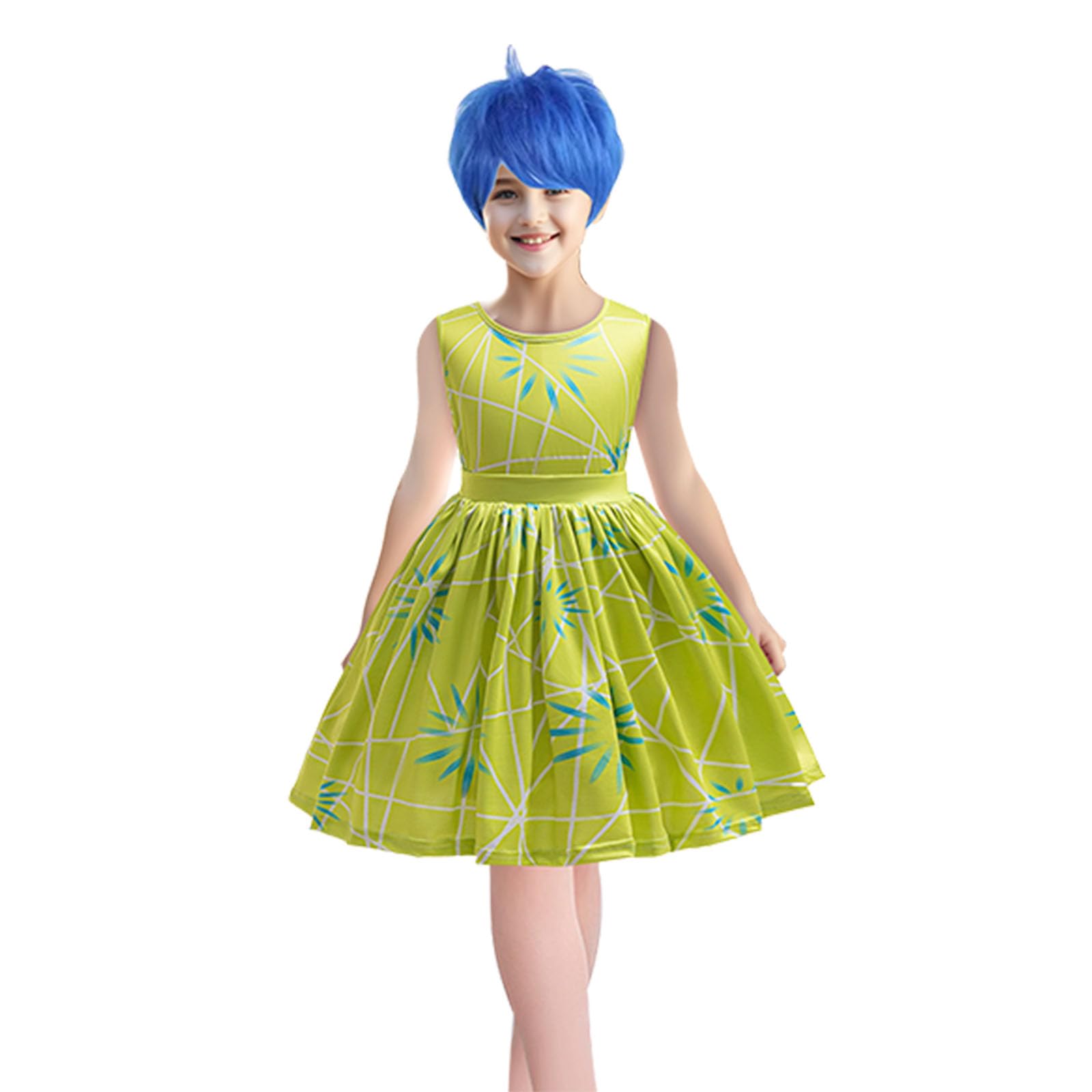 keaiyouhuo Ragazze Disgusto Principessa Vestito Gioia Costume Bambini Cosplay Vestire Halloween Compleanno Natale Abiti con Parrucca