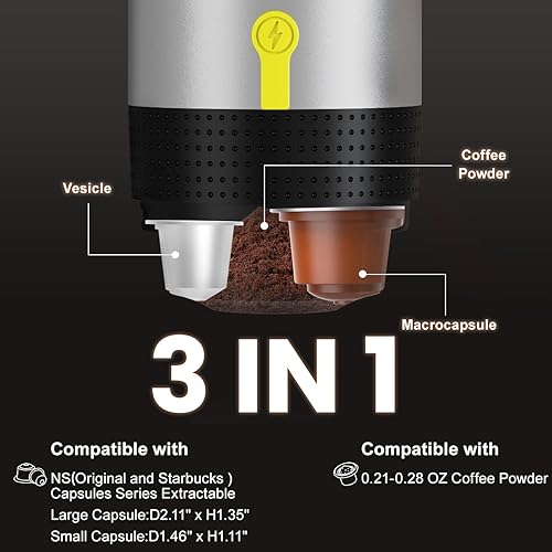 Miniatura 2 de Máquina de café expreso portátil, cafetera portátil 3 en 1, mini máquina de café espresso de 20 bares, cafetera de viaje autocalentable compatible