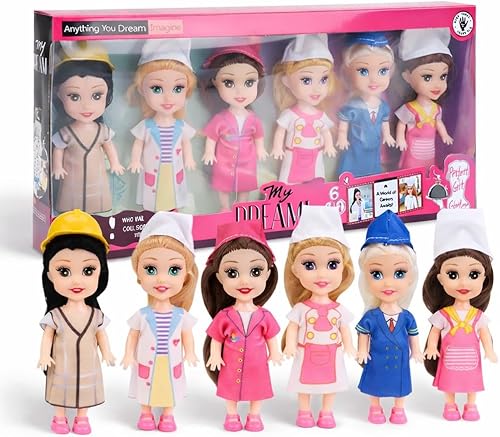 Liberty Imports Little Career - Muñecas pequeñas con vestidos, mini muñecas pequeñas imaginativas con trajes para chef, médico, piloto, ingeniero,