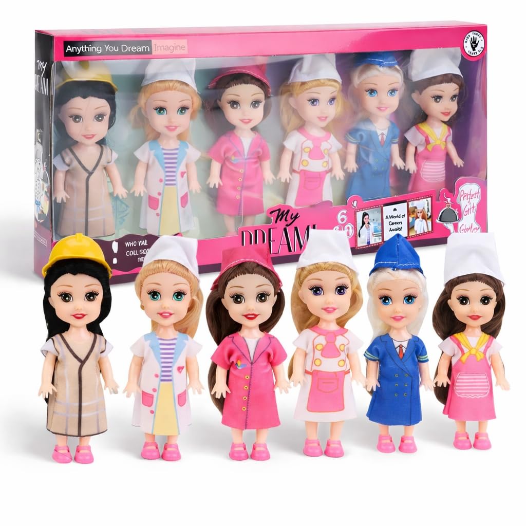 Liberty Imports Little Career Toddler Dolls with Dresses, Girls Imaginative Pretend Play Mini Small Dolls with Outfits for Chef, Doctor, Pilot, Engineer, Teacher & Baker (Career)
