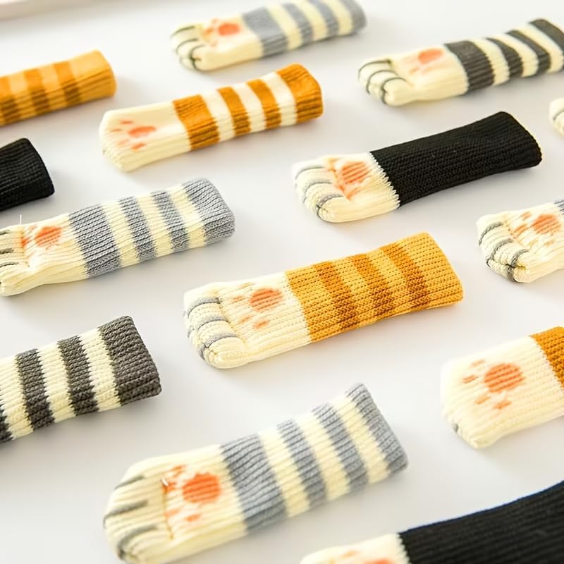 Chair Leg Socks,Cat-Shaped Chair Leg Protectors,Non-Slip Knitted Sock Covers Random 12 Pcs for Chair & Table Legs, Furniture Floor Protectors, Silent Sliders