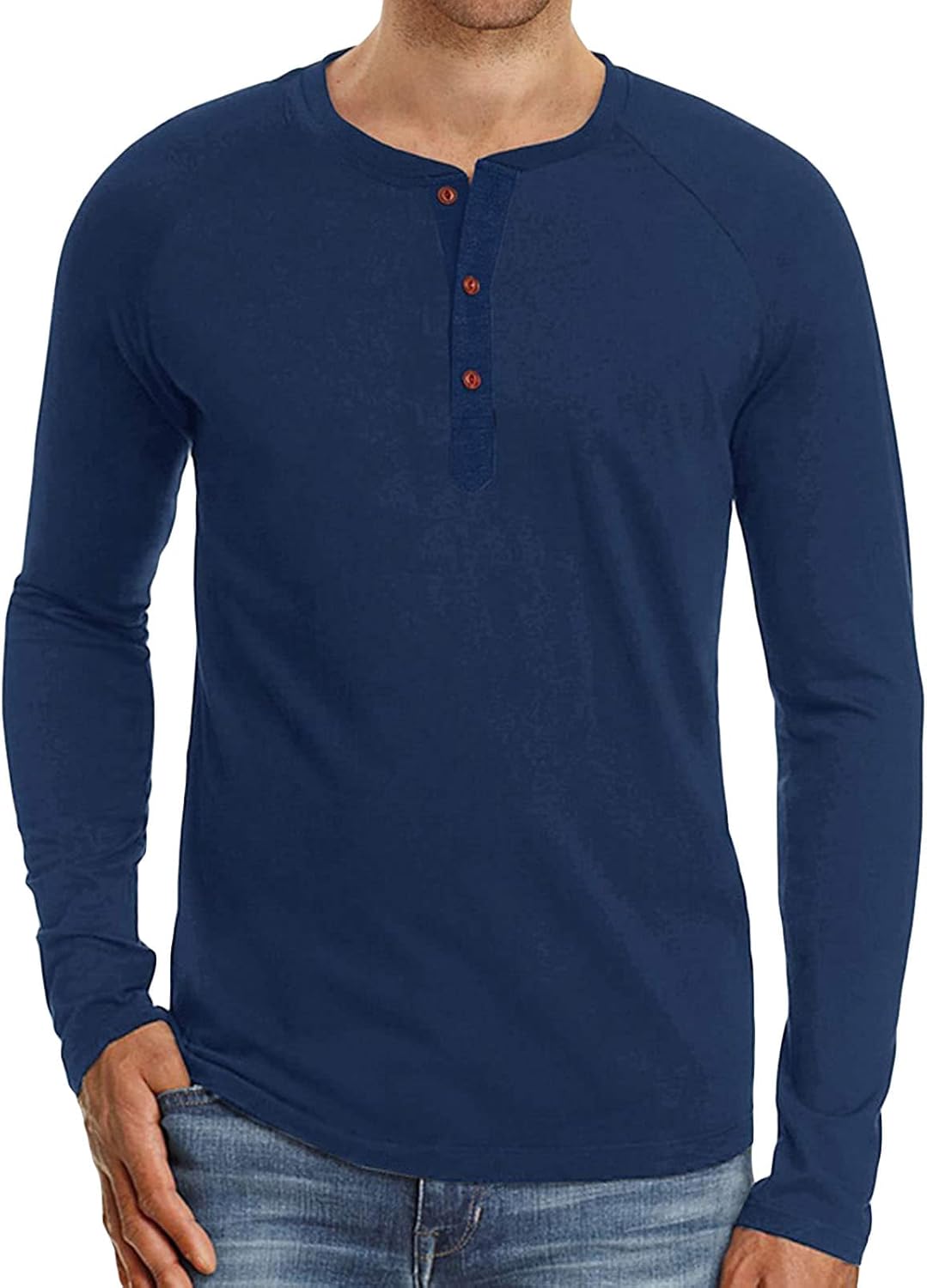 Men's Henley Shirts Classic Long Sleeve Regular-Fit Basic Button Cotton T-Shirt Casual Soild V Neck Shirts