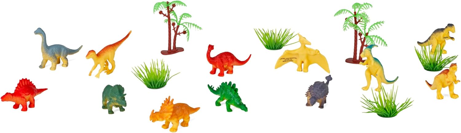 Wild Republic Dinosaur Bucket, Dinosaur Figurines Set, T Rex, Triceratops, Velociraptor, Stegosaurus and more, 18-Piece