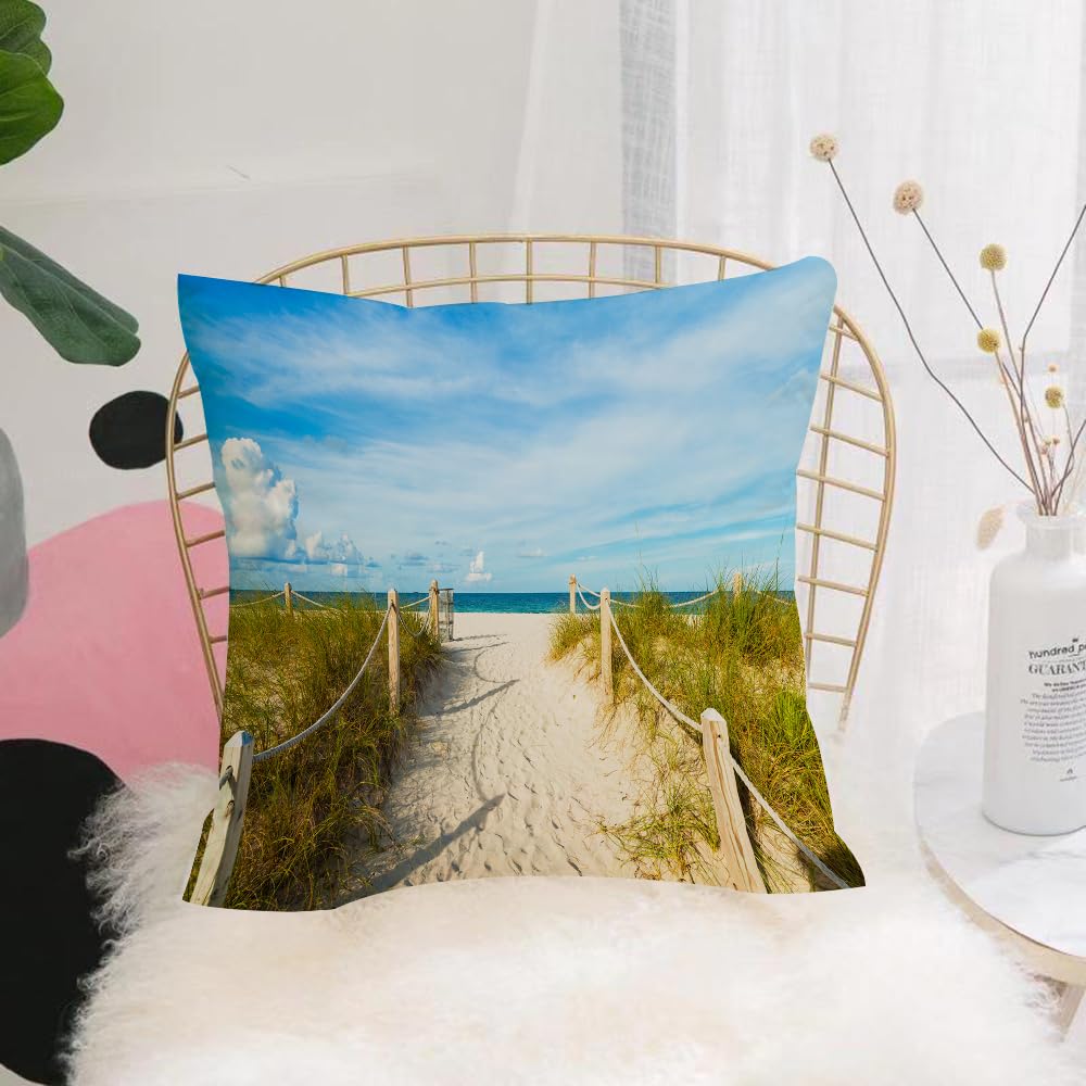 HYOSXW Cushion Cover,Throw Pillow Case Home Decorative for Living Room Bedroom Sofa Chair 16X16 Inch,Beach,Golden Sandy Beach South Miami with Fences American STYL,Pillowcase 40X40cm