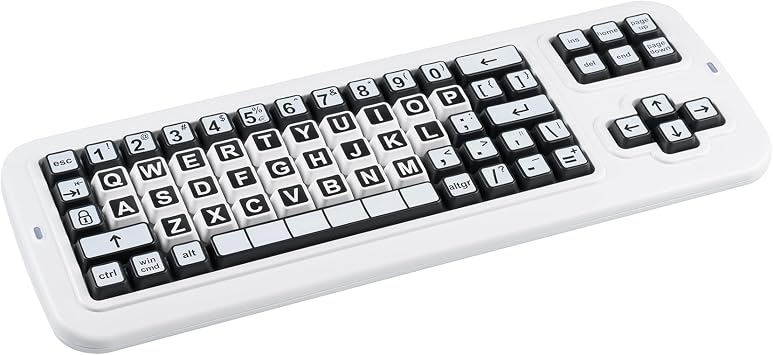 Clevy Contrast Keyboard 3 Tri-Mode - Large Print Keyboard Designed to Help Visually Impaired Low Vision Individuals - High Contrast Big Keys with Oversized Letters - USB & Bluetooth Compatible