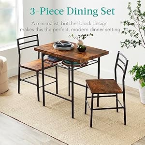Best Choice Products 3-Piece Modern Dining Set, Space Saving Dinette for Kitchen, Dining Room, Small Space w/Steel Frame, Built-in Storage Rack - Brown Best Choice Products 3 Piece Modern Dining Set Space Saving Dinette for Kitchen Dining Room Small Space wSteel Frame Built in Storage Rack Brown