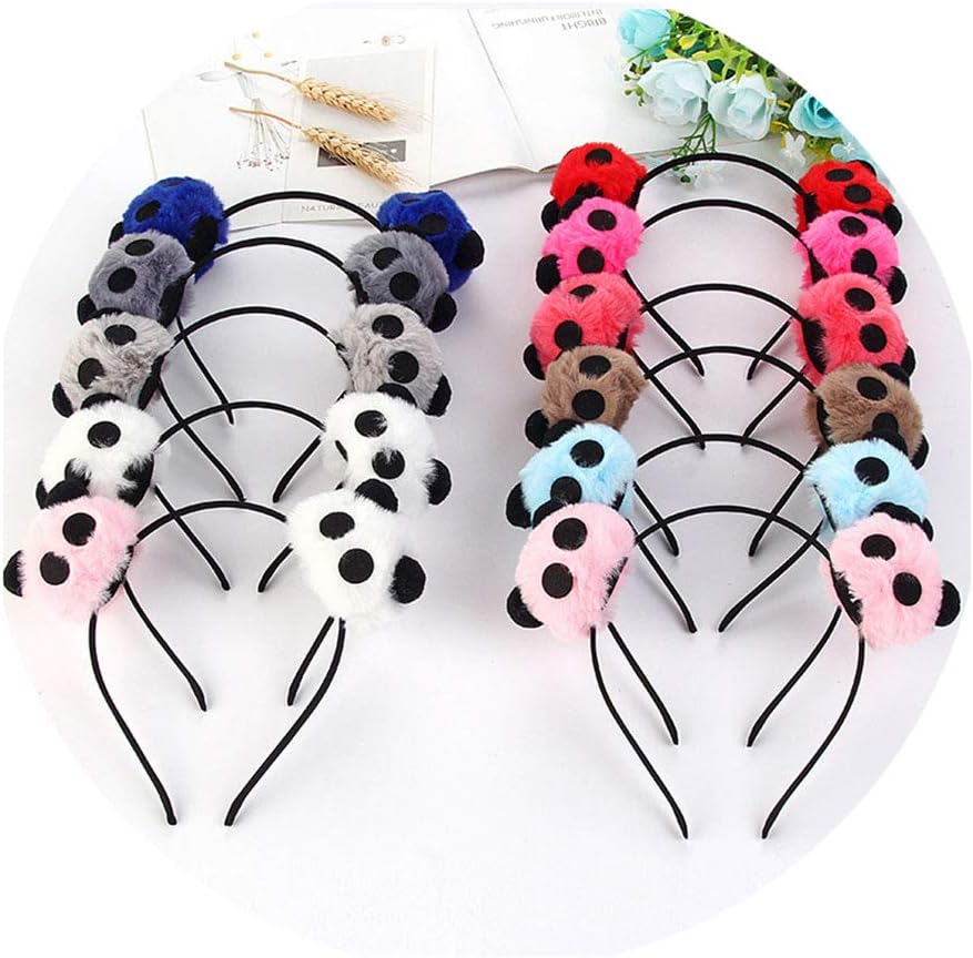 Furry Cute Panda Headband, Pom Pom Panda Head Ball Headband for Halloween Christmas Party Birthday Cosplay, 8Pcs