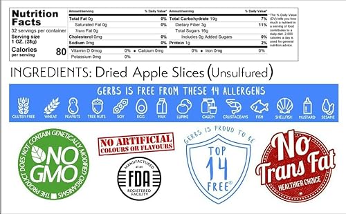 Miniatura 32 de Frutas secas GERBS, Top 14 libres de alergia alimentaria, sin sulfuro, sin conservantes, sin OMG, vegano