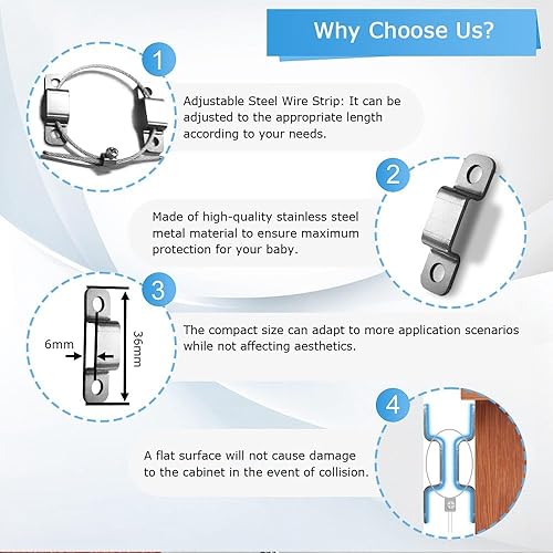 Miniatura 3 de TUPSKY - Anclajes para muebles, dispositivo de prevención de muebles que se caen, kit anti puntas para niños (5 pares)